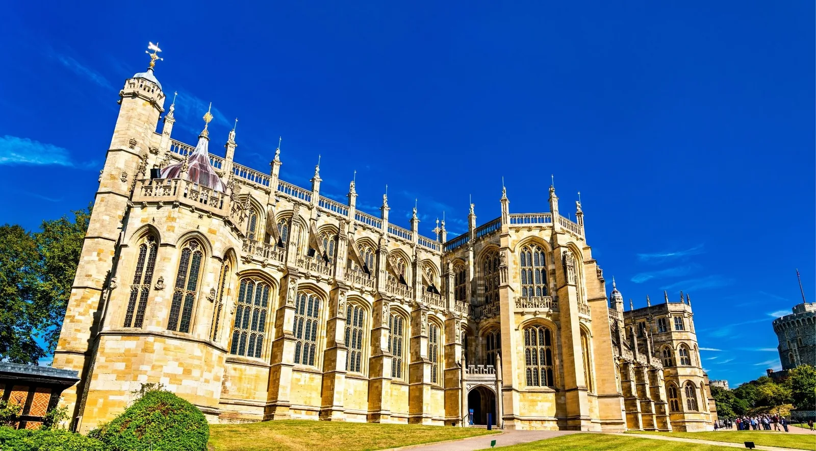The Perpendicular Gothic west front of St George's Chapel within Windsor Castle